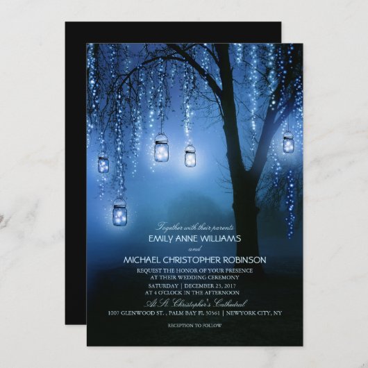 Mason Jars String Lights Elegant Rustic Wedding Kaart (Voorkant / Achterkant)