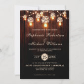 Mason Jars String Lights Elegant Rustic Wedding Kaart (Voorkant)