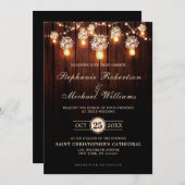 Mason Jars String Lights Elegant Rustic Wedding Kaart (Voorkant / Achterkant)