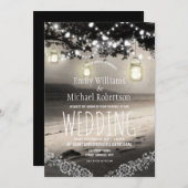 Mason Jars String Lights Elegant Rustic Wedding Kaart (Voorkant / Achterkant)