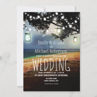 Mason Jars String Lights Elegant Rustic Wedding Kaart