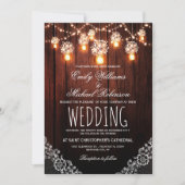 Mason Jars String Lights Elegant Rustic Wedding Kaart (Voorkant)