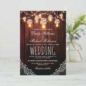 Mason Jars String Lights Elegant Rustic Wedding Kaart (Staand voorkant)
