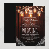 Mason Jars String Lights Elegant Rustic Wedding Kaart (Voorkant / Achterkant)