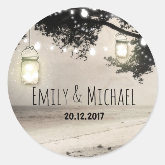 Mason Jars String Lights Elegant Rustic Wedding Ronde Sticker (Voorkant)