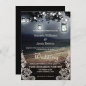 Mason Jars String Lights Elegant Strand Wedding Kaart (Voorkant / Achterkant)