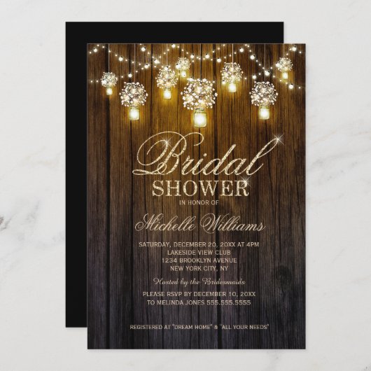 Mason Jars String Lights Elegant vrijgezellenfeest Kaart (Voorkant / Achterkant)