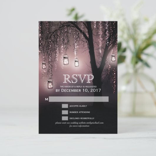 Mason Jars String Lights Elegante RSVP-kaart RSVP Kaartje (Staand voorkant)