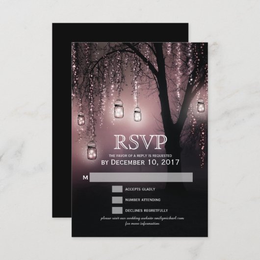 Mason Jars String Lights Elegante RSVP-kaart RSVP Kaartje (Voorkant / Achterkant)