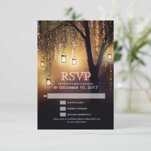 Mason Jars String Lights Elegante RSVP-kaart RSVP Kaartje (Staand voorkant)