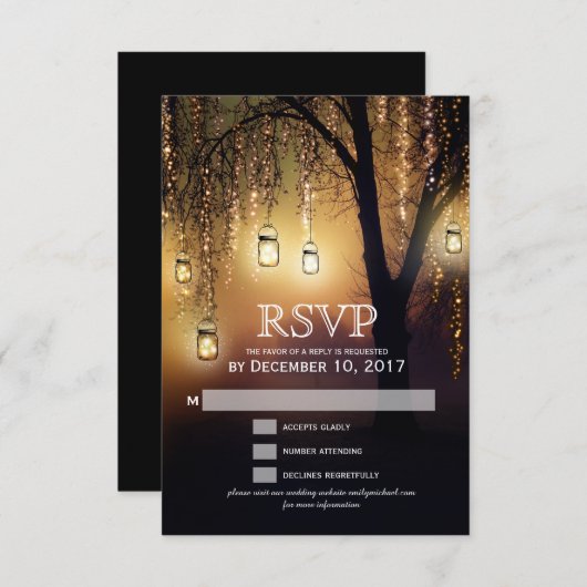 Mason Jars String Lights Elegante RSVP-kaart RSVP Kaartje (Voorkant / Achterkant)