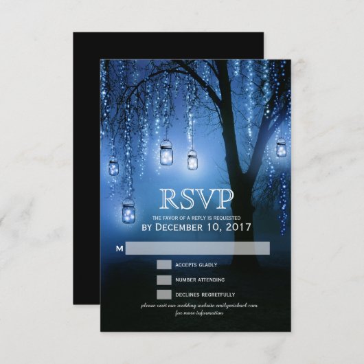 Mason Jars String Lights Elegante RSVP-kaart RSVP Kaartje (Voorkant / Achterkant)