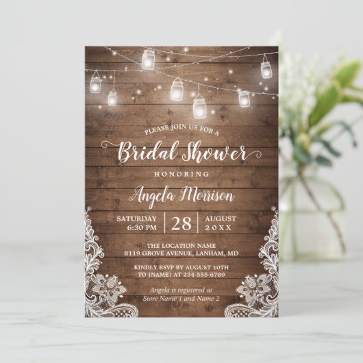 Mason Jars String Lights Rustic Lace Vrijgezellenf Kaart (Staand voorkant)