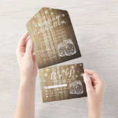 Mason Jars String Lights Rustic Wood Wedding RSVP All In One Uitnodiging (Afscheurbaar)
