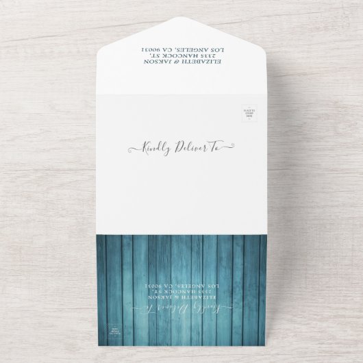 Mason Jars String Lights Rustic Wood Wedding RSVP All In One Uitnodiging (Buitenkant)