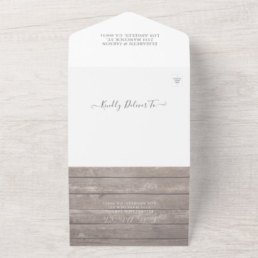 Mason Jars String Lights Rustic Wood Wedding RSVP All In One Uitnodiging (Buitenkant)