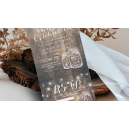 Mason Jars String Lights Rustic Wood Wedding RSVP All In One Uitnodiging