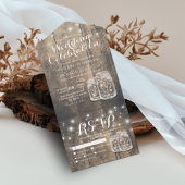 Mason Jars String Lights Rustic Wood Wedding RSVP All In One Uitnodiging