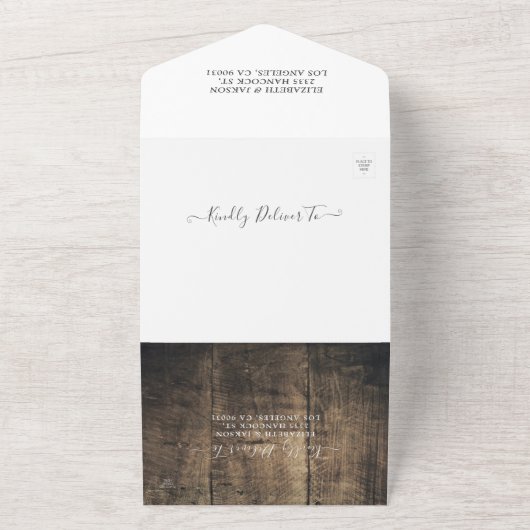 Mason Jars String Lights Rustic Wood Wedding RSVP All In One Uitnodiging (Buitenkant)