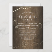 Mason Jars String Lights Rustiek Hout Afstuderen Kaart (Voorkant)