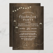 Mason Jars String Lights Rustiek Hout Afstuderen Kaart (Voorkant / Achterkant)