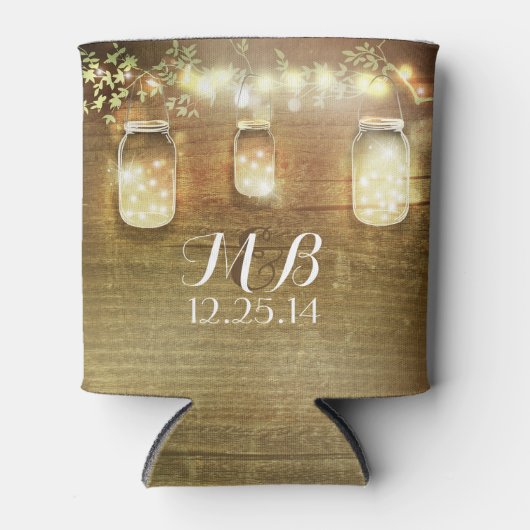 Mason Jars String Lights Rustieke schuur hout Blikjeskoeler (Voorkant)