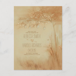 Mason Jars String Lights Tree Rustic Save the Date Aankondigingskaart