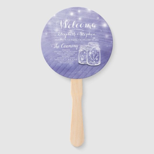 Mason Jars String Lights Wedding Program Handwaaier (Voorkant)