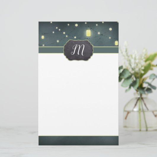 Mason Jars Summer Night Monogrammed Briefpapier (Staand voorkant)