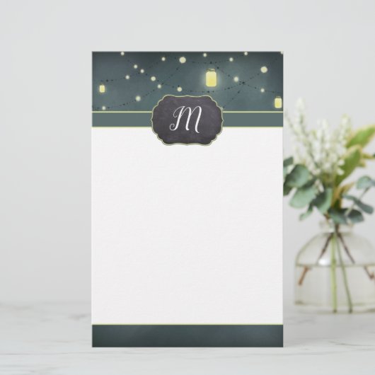 Mason Jars Summer Night Monogrammed Briefpapier (Staand voorkant)