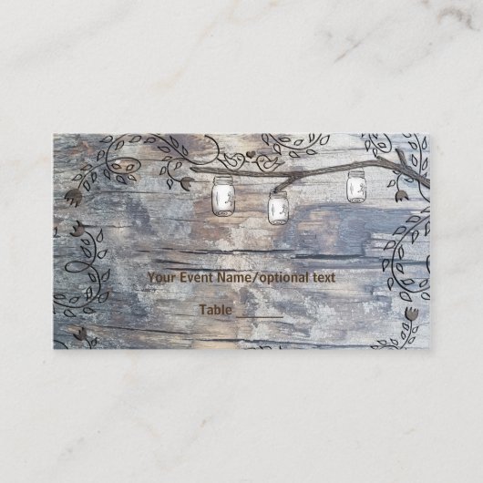 Mason Jars & Tortelduifjes Rustic Branch Tafelplaa Plaatskaartje (Voorkant)