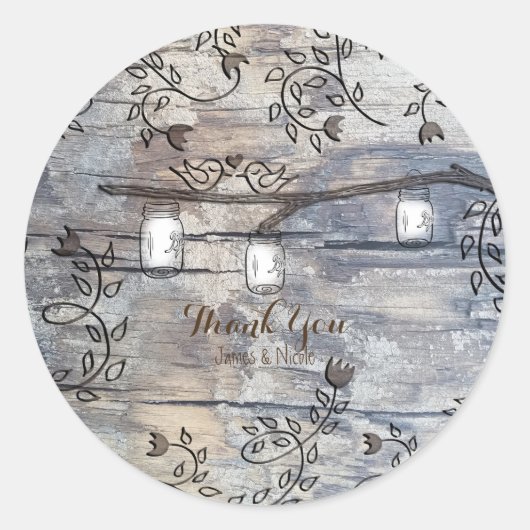 Mason Jars & Tortelduifjes Rustic Branch Wedding Ronde Sticker (Voorkant)