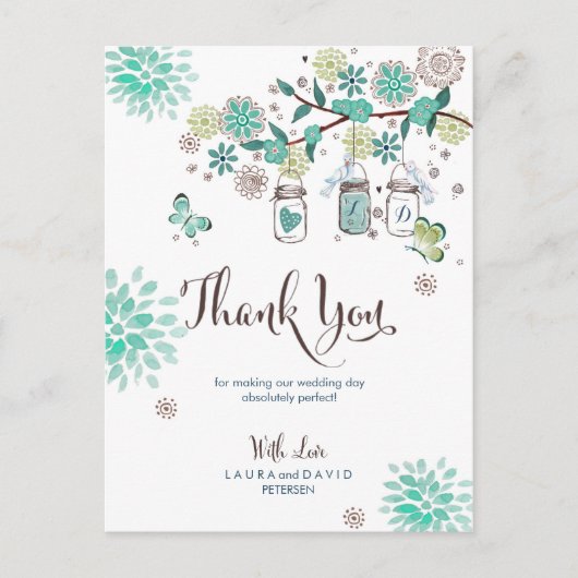 Mason Jars Tuin Bruiloft | Dankkaart Briefkaart (Voorkant)