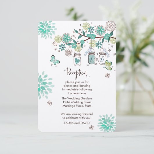 Mason Jars Tuin Bruiloftsreceptie Programmakaart Informatiekaartje (Staand voorkant)