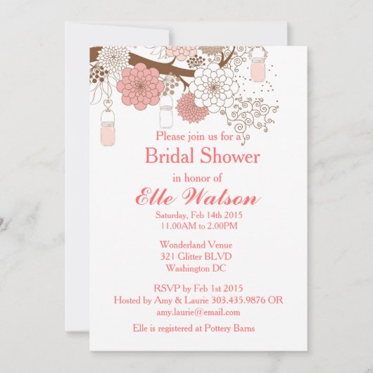 Mason Jars Vrijgezellenfeest, Baby Shower Uitnodig Kaart (Voorkant)