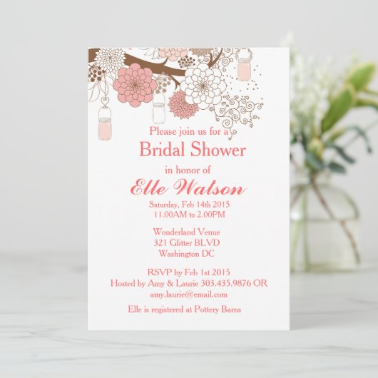 Mason Jars Vrijgezellenfeest, Baby Shower Uitnodig Kaart (Staand voorkant)