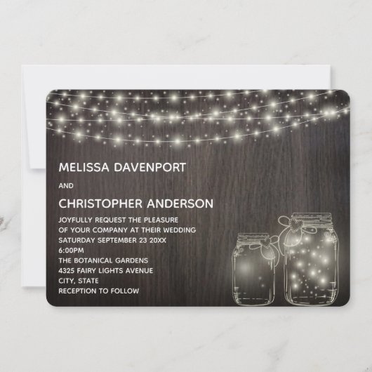 Mason Jars Wedding Invite Magical Fairy Lights Kaart (Voorkant)