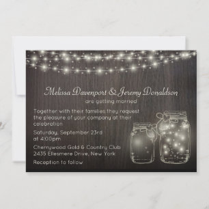 Mason Jars Wedding Invite Magical Fairy Lights Kaart