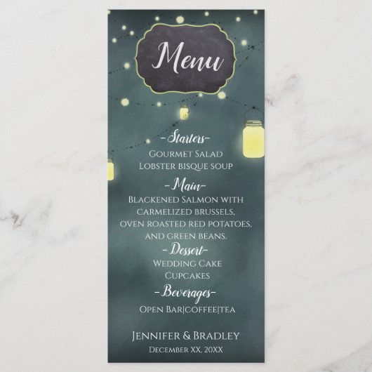 Mason Jars Zomer Nacht Trouwmenu Menu (Voorkant)