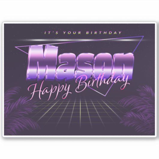 Mason Name Vorname lila retro Sticker Geburtstag (Voorkant)