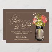 Mason Pot en Wilde Bloemen Bewaar de Datum Save The Date (Voorkant / Achterkant)