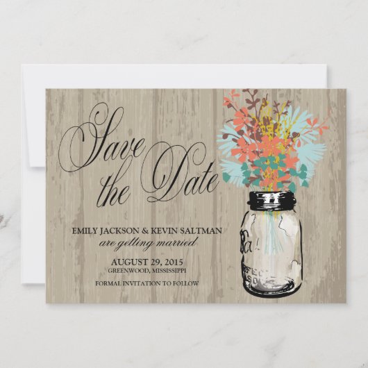 Mason Pot en Wilde Bloemen Bewaar de Datum Save The Date (Voorkant)
