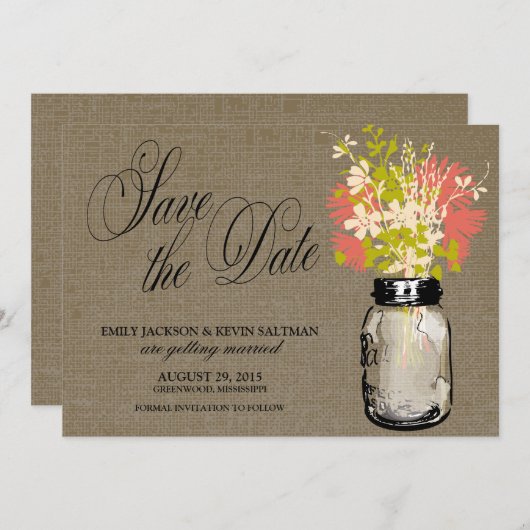 Mason Pot en Wilde Bloemen Save the Date (Voorkant / Achterkant)