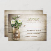 Mason pot en witte bloemen bruiloft RSVP kaarten (Voorkant / Achterkant)