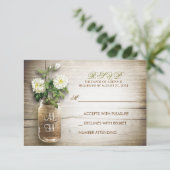 Mason pot en witte bloemen bruiloft RSVP kaarten Kaartje (Staand voorkant)