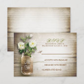 Mason pot en witte bloemen bruiloft RSVP kaarten Kaartje (Voorkant / Achterkant)