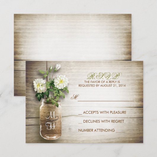 Mason pot en witte bloemen bruiloft RSVP kaarten Kaartje (Voorkant / Achterkant)