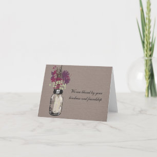 Mason pot gevuld met wilde bloemen bedankkaart
