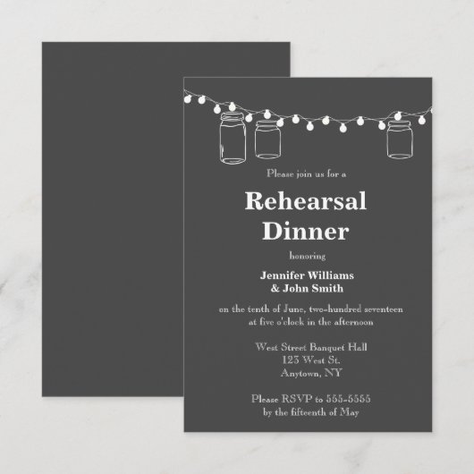 Mason pot licht repetitief diner uitnodigingen (Voorkant / Achterkant)