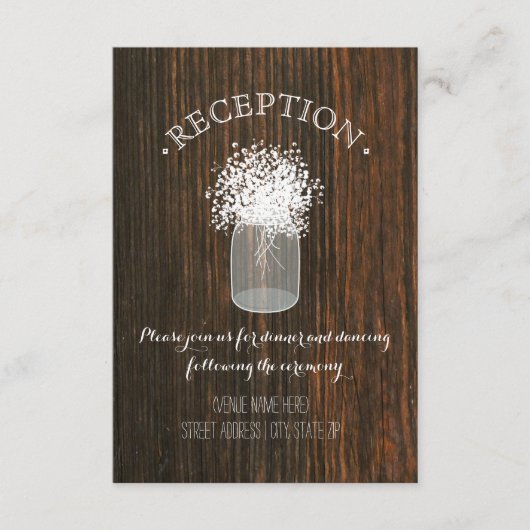 Mason Pot met Baby's Breath Houten Ontvangst Informatiekaartje (Voorkant)